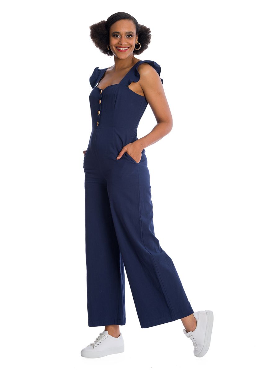 Banned Retro New Style Cute Culotte Navy Playsuit