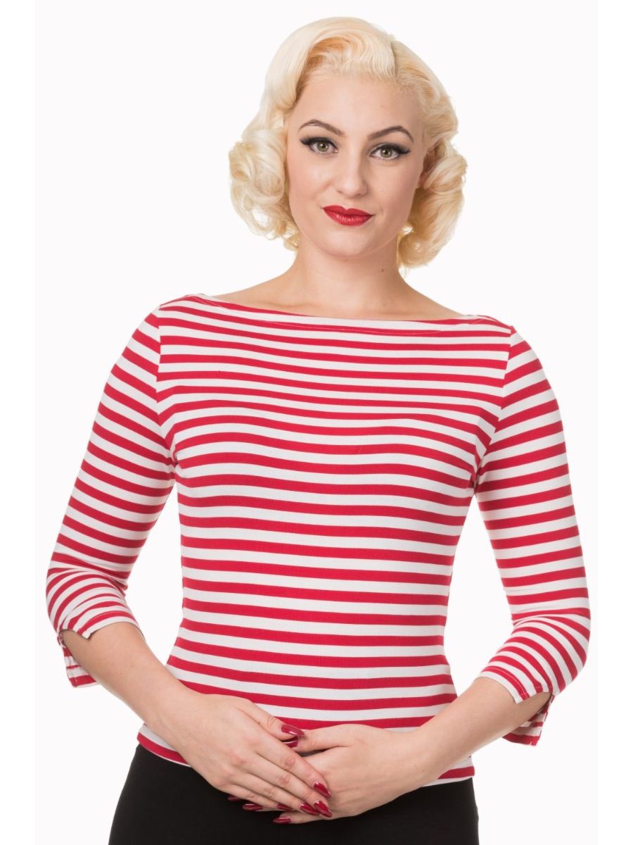 Banned Retro Modern Love Vintage Dorothy Top White Red Stripes