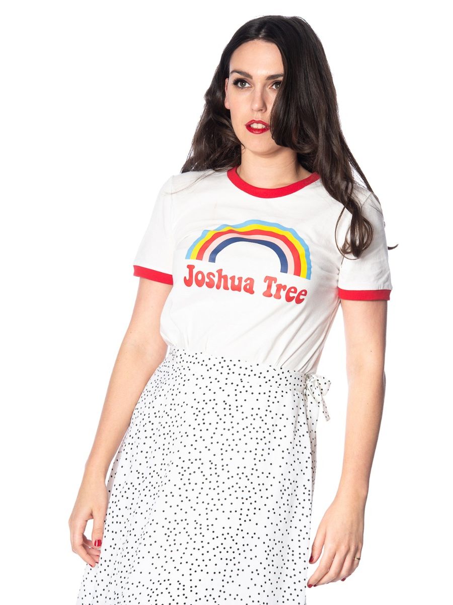 Banned Retro 70's Joshua Tree Rainbow Didi Crew Neck Vintage T-Shirt White