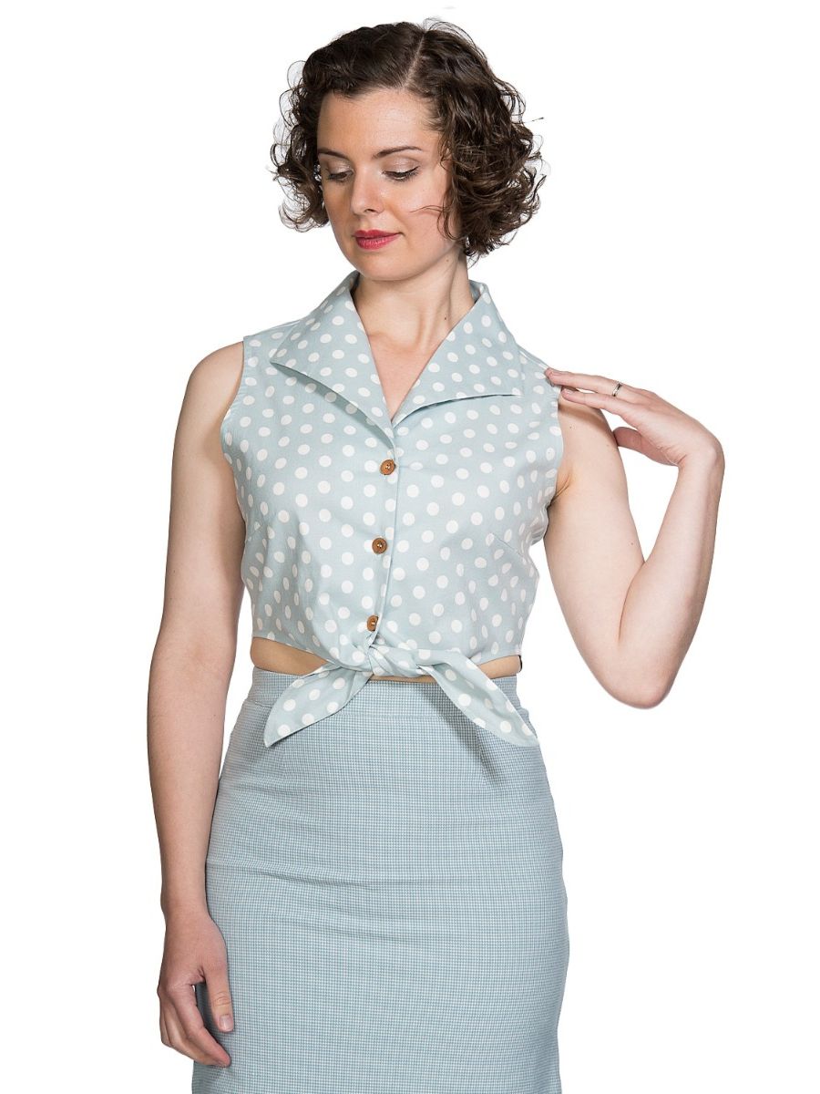 Banned Retro 1950's Polka Dot Tie Up Crop Top Vintage Blouse