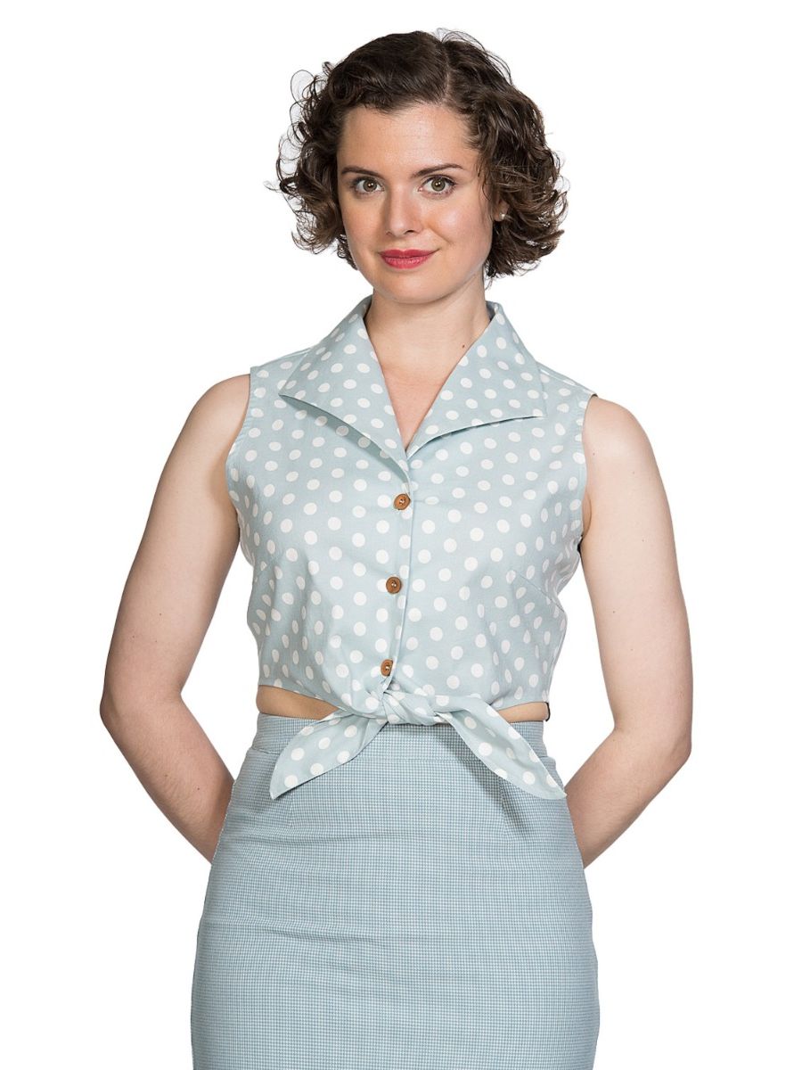 Banned Retro 1950's Polka Dot Tie Up Crop Top Vintage Blouse