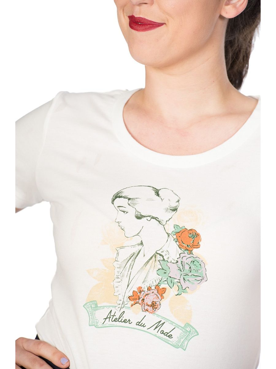 Banned Retro Floral Lady Didi Crew Neck Vintage T-Shirt White