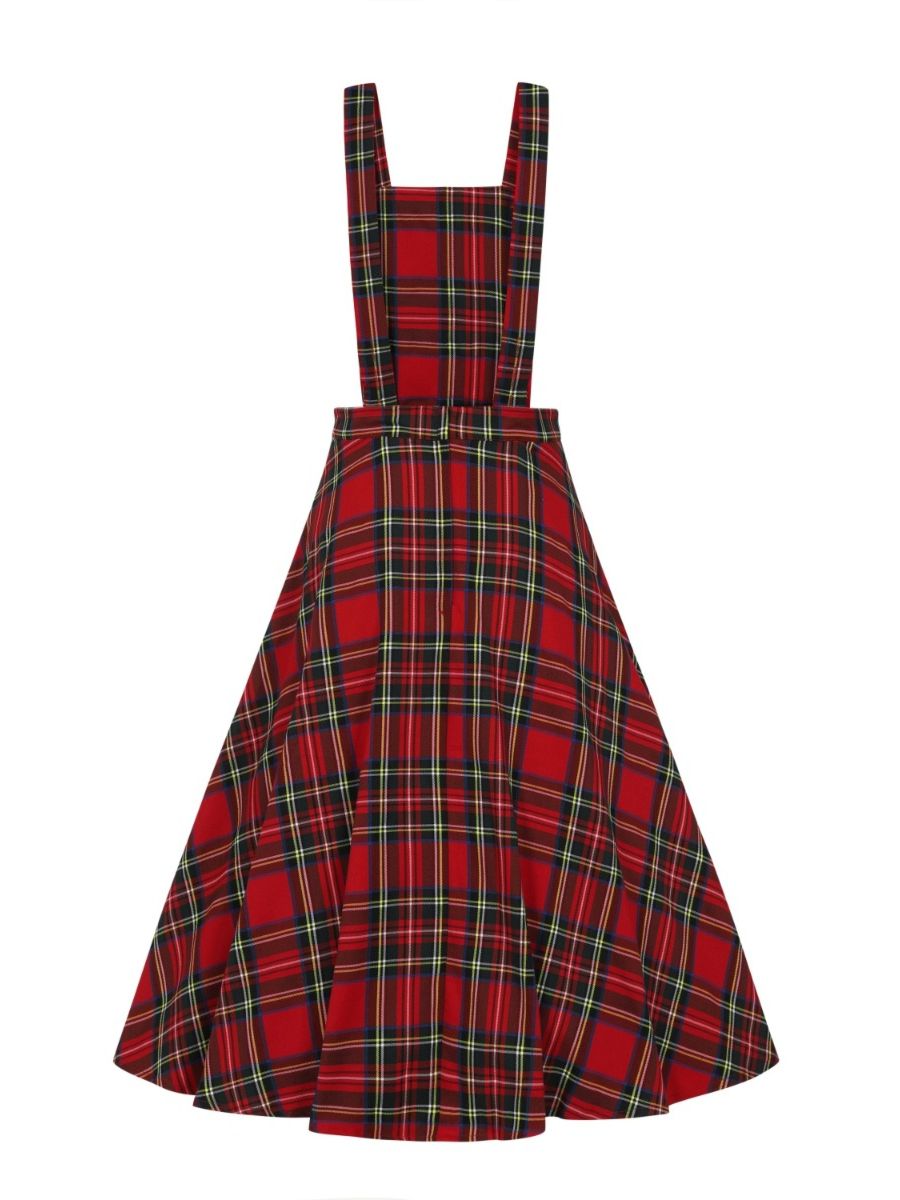Banned Retro 1960's Sweet Tartan Red Plaid Pinafore Adele Dress