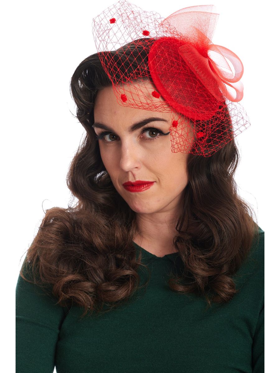 RIVIERA ROUND SINAMAY AND MESH FASCINATOR-Red-One Size-EU