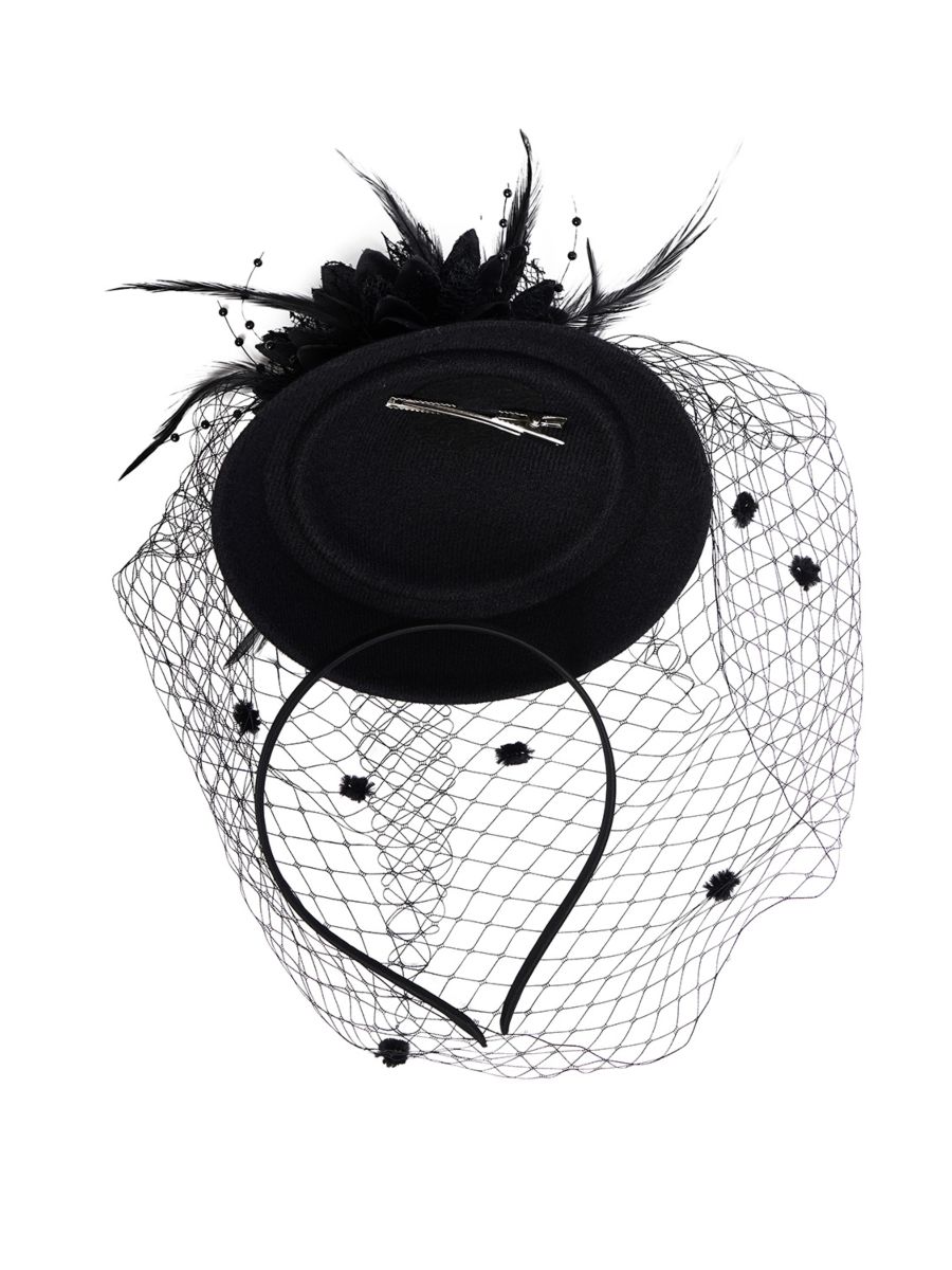 NOAM FEATHER AND FLOWER FASCINATOR-Black-One Size-EU