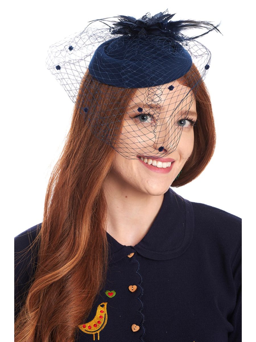 NOAM FEATHER AND FLOWER FASCINATOR-Navy-One Size-EU