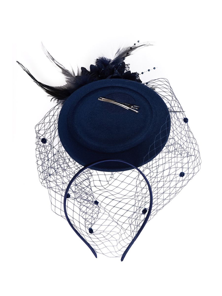 NOAM FEATHER AND FLOWER FASCINATOR-Navy-One Size-EU