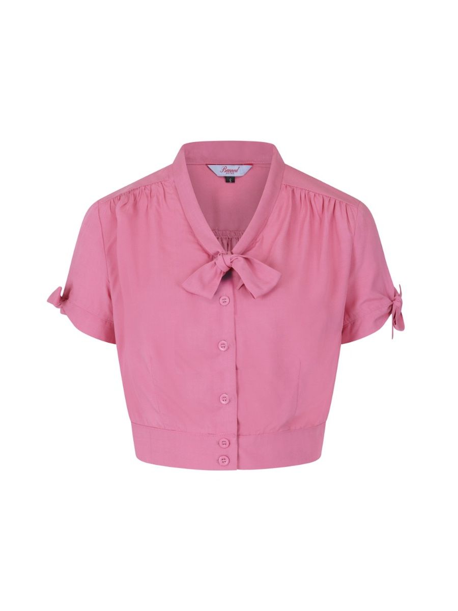 Banned Retro 1950's Pussy Bows Vintage Crop Blouse Pink