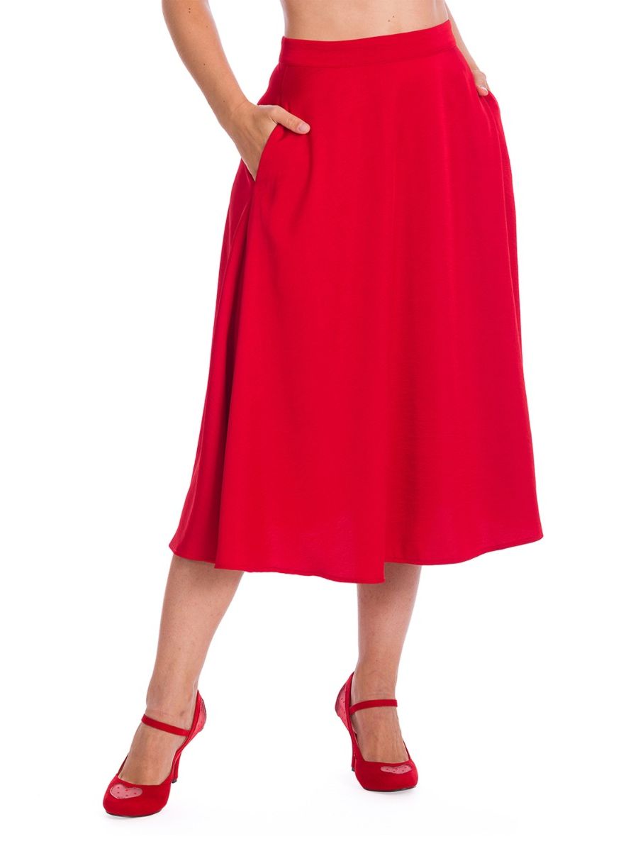 Banned Retro 1940's Strawberry Red Swing Skirt  