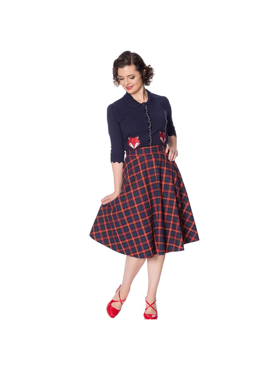 MRS CLAUS PLEATED CHECK SKIRT
