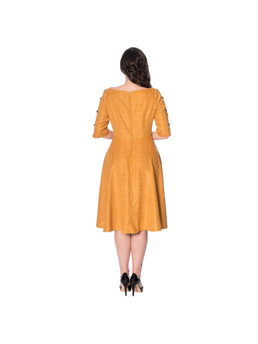 LET'S LIBRARY CHEEKY CHECK FIT AND FLARE DRESS