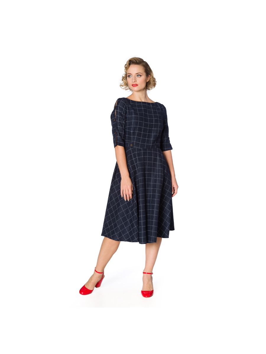 LET'S LIBRARY CHEEKY CHECK FIT AND FLARE DRESS