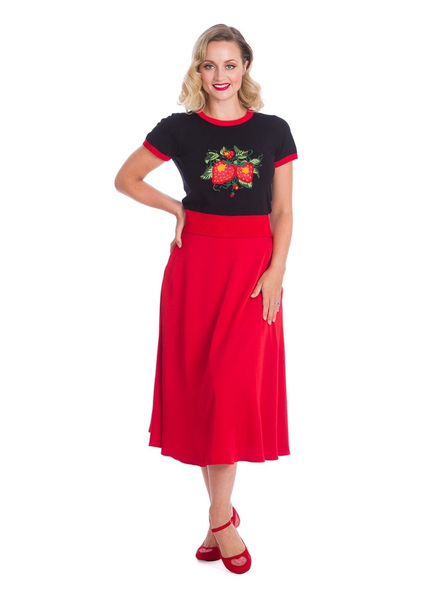 Banned Retro 1950's Strawberry Fields Ruby Black Knit Top