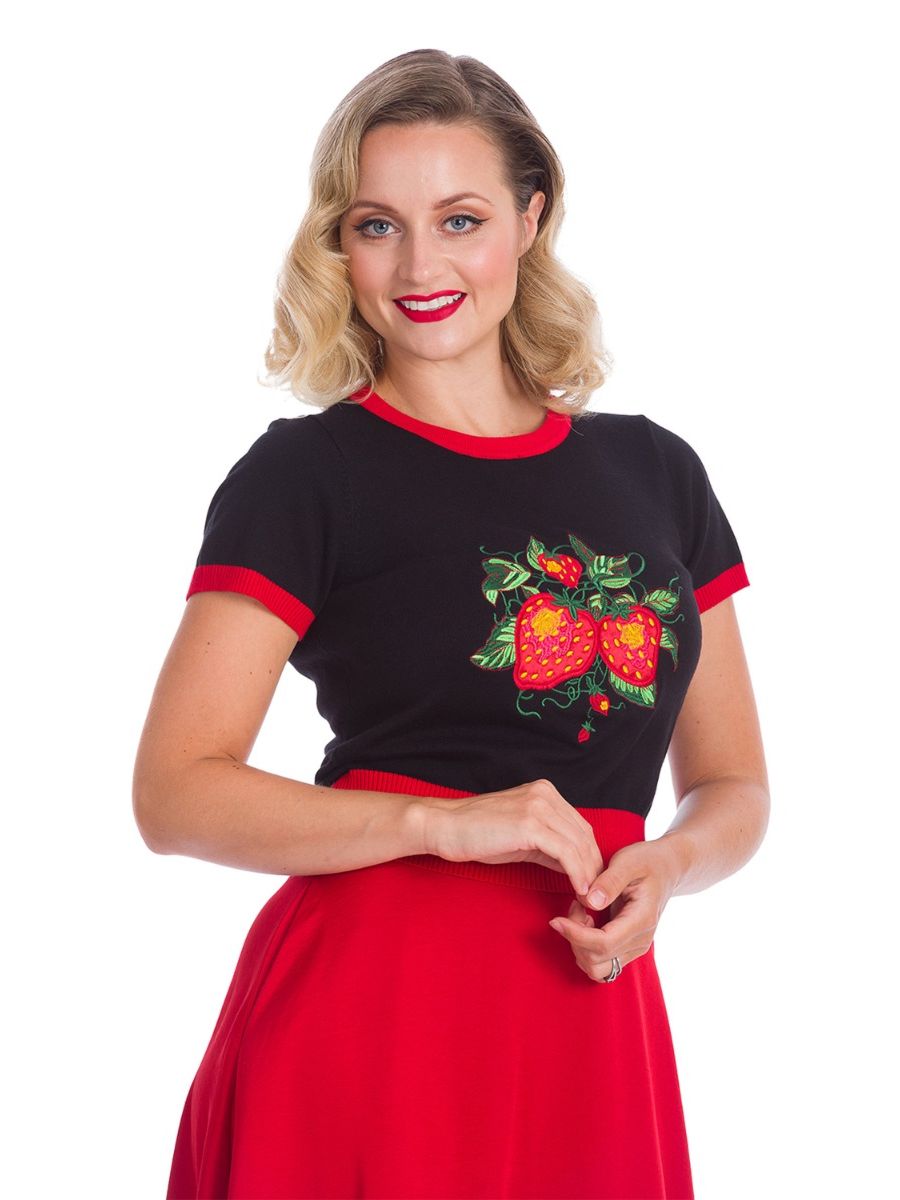 Banned Retro 1950's Strawberry Fields Ruby Black Knit Top