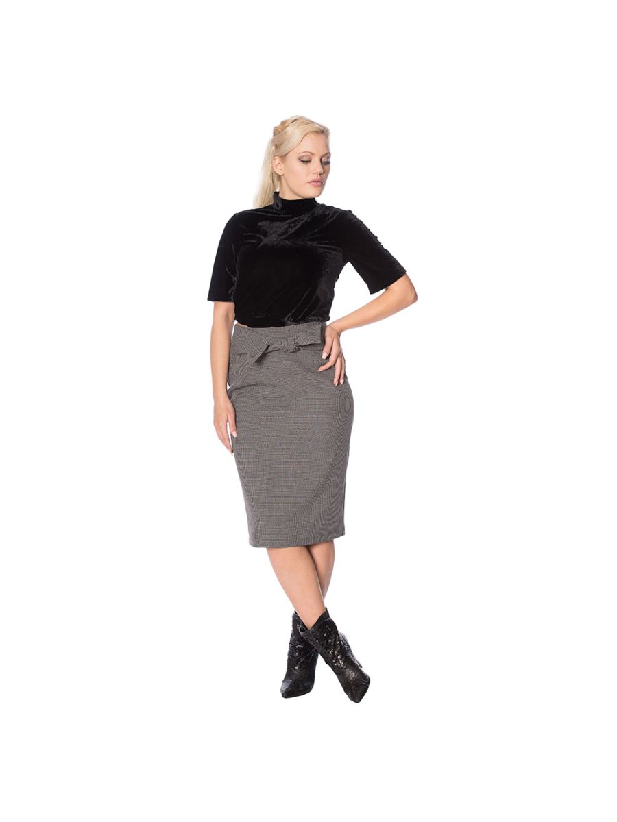 BETTY CHECK TIE FRONT PENCIL SKIRT